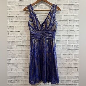 Women’s Trina Turk silk purple metallic sleeveless dress with deep v-neck Size 4